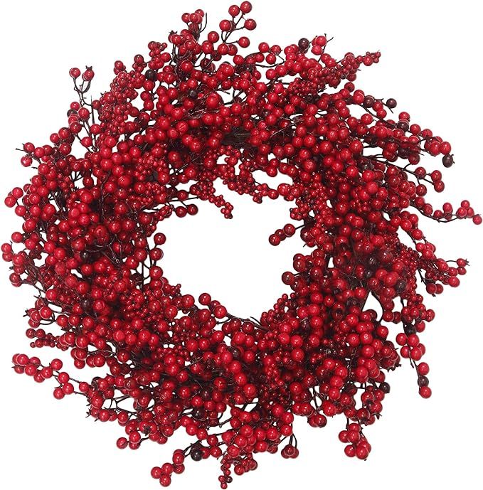 VGIA 22 inches Christmas Wreath Door Wreath Stunning Red Berry Wreath  Christmas Decoration | Amazon (US)