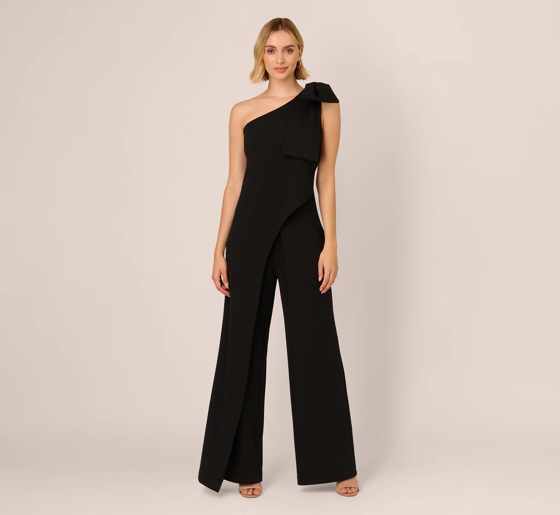One Shoulder Bow Jumpsuit In Black | Adrianna Papell