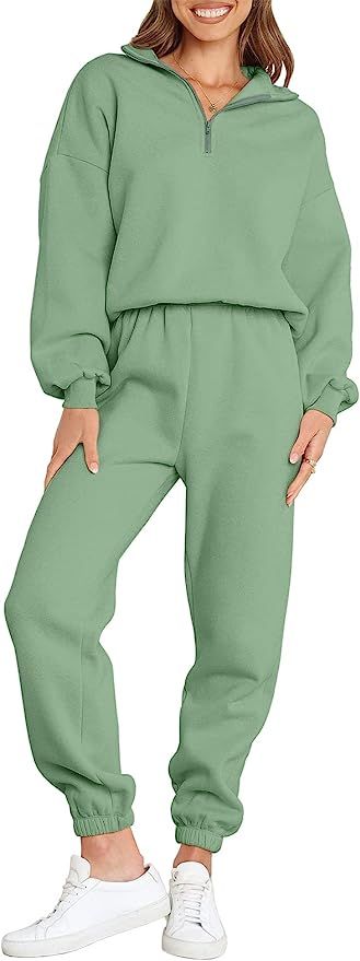 ANRABESS Women's Oversized Long Sleeve Lounge Sets Casual Top and Pants 2 Piece Outfits Sweatsuit... | Amazon (US)