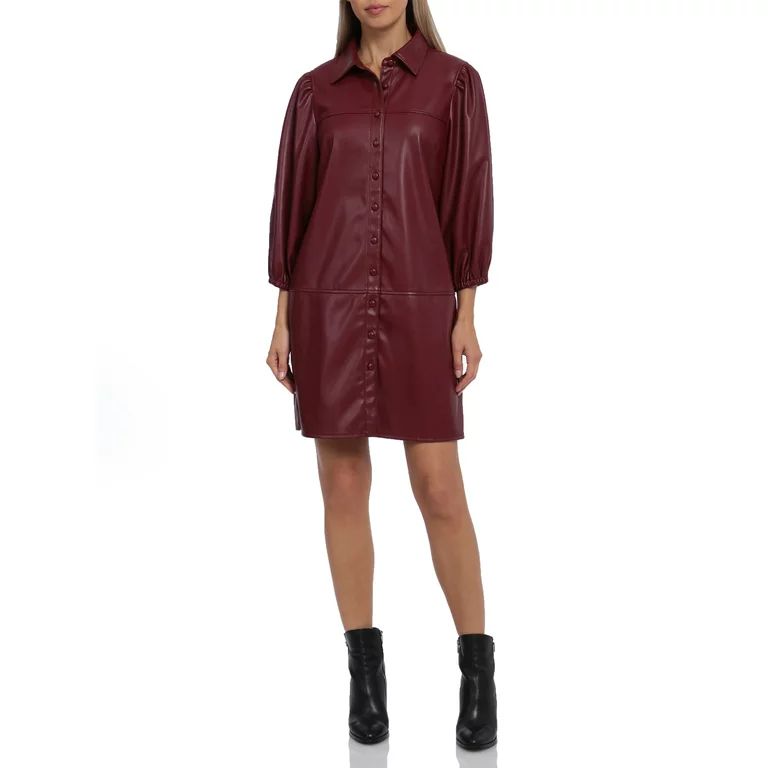 Bagatelle NYC Women's Juniors Faux Leather Puff Sleeve Shirtdress | Walmart (US)