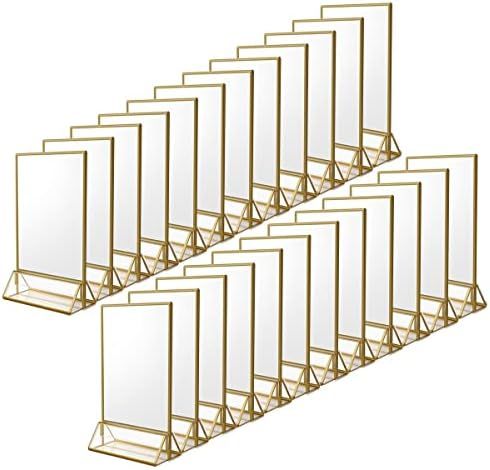 Amazon.com: NIUBEE 25Pack 5 x 7 Gold Table Number Holder Sign Holder Clear Frames, Acrylic Double... | Amazon (US)