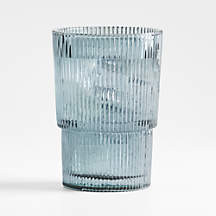 Atwell 16-Oz. Blue Stackable Ribbed Highball Glass + Reviews | Crate & Barrel | Crate & Barrel
