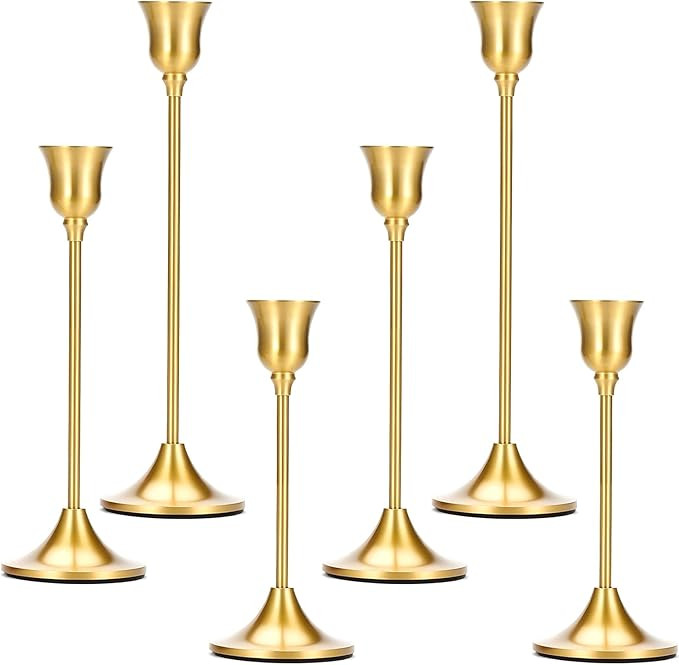 2 Sets(6 Pcs) Candle Stick Holders， Brass Gold Metal Taper Candle Holders, Vintage Modern Decor... | Amazon (US)