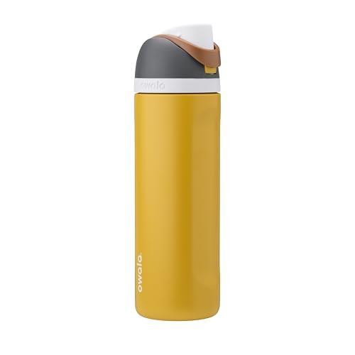 Owala FreeSip Insulated Stainless Steel Water Bottle with Straw for Sports and Travel, BPA-Free Sports Water Bottle, 24 oz, Grey/Yellow, Golden Conquest | Amazon (US)
