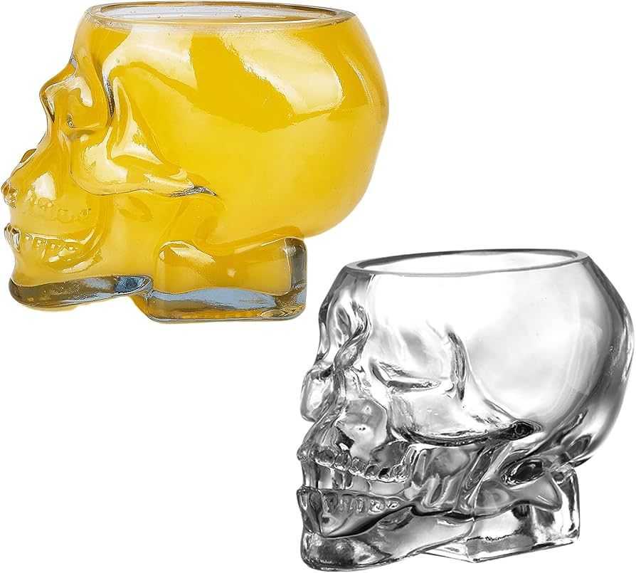 CGIZEA 2 Piece Skull Glass Cups 13.5oz Halloween Skull Decor Cups Crystal Skull Shot Glasses Vodk... | Amazon (US)