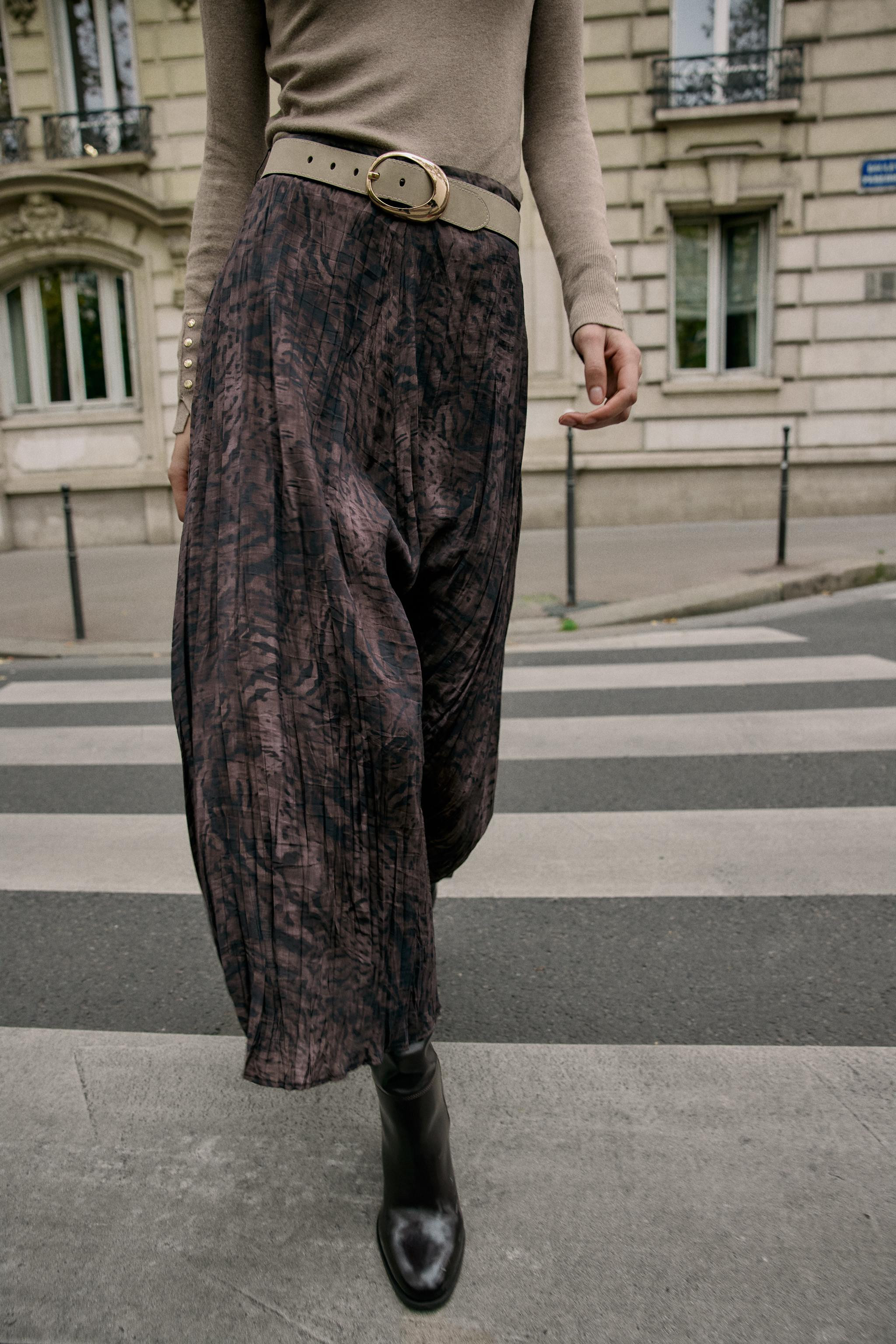 PRINTED BELTED MIDI SKIRT | Zara US