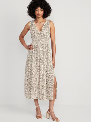 Waist-Defined Floral Sleeveless Tie-Back Smocked Maxi Dress for Women | Old Navy (US)