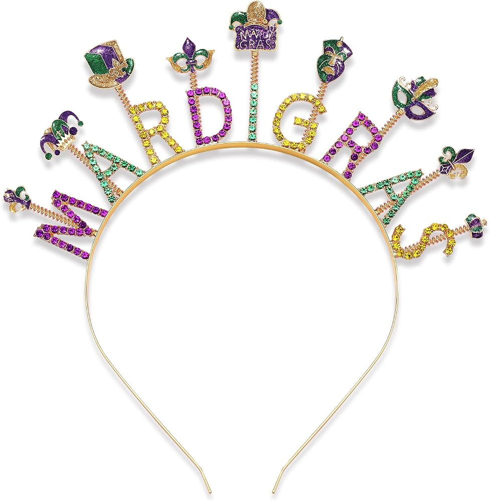 Mardi Gras Headband for Women Fleur De Lis Mask Hairband Rhinestone Fat Tuesday Headband Carnival... | Amazon (US)