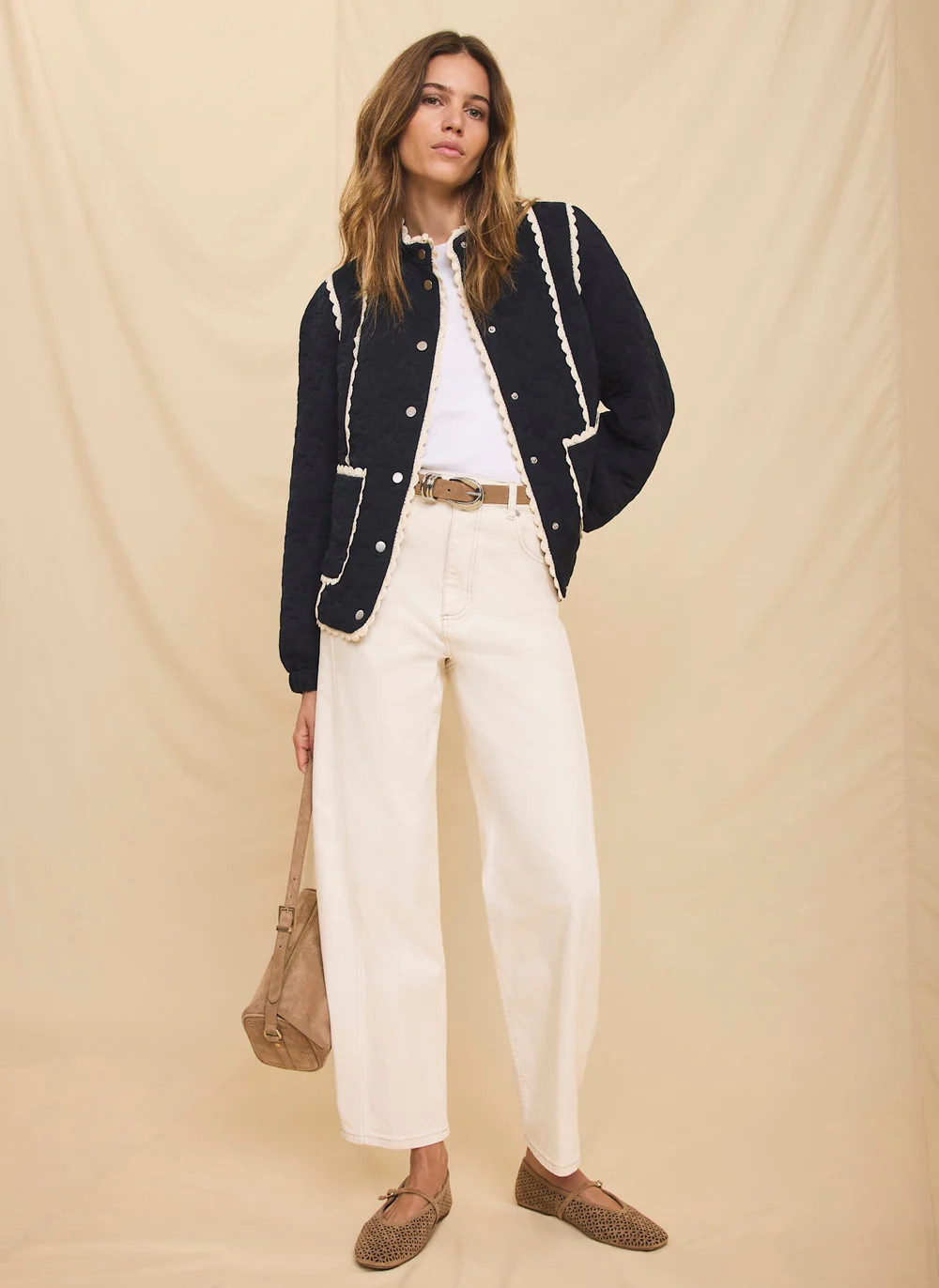 Navy Floral Jacquard Quilted Jacket | Mint Velvet