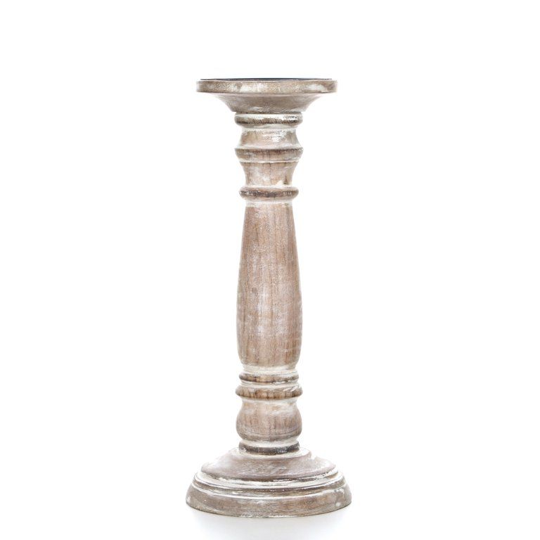 Hosley's 12 inch High, Distressed Wooden Pillar Candle Holder - Walmart.com | Walmart (US)