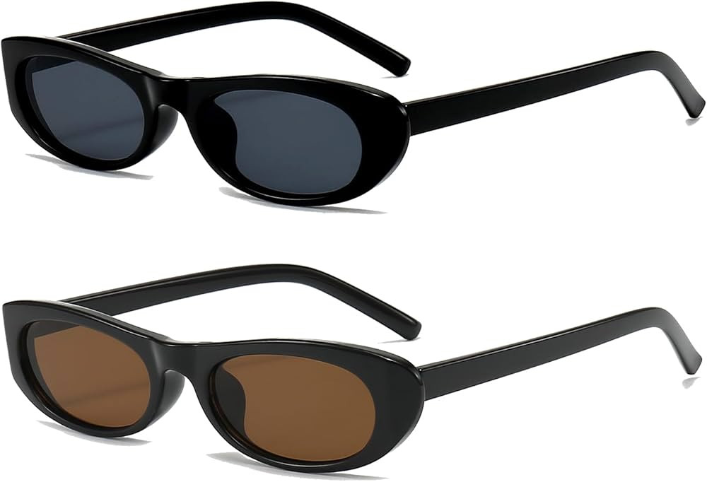EYLRIM Trend Narrow Cat Eye Sunglasses for Women Fashion Small Oval Sun Glasses Black Shades | Amazon (US)
