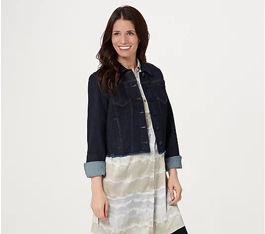 Susan Graver High Stretch Denim Jacket with Unfinished Hem | QVC