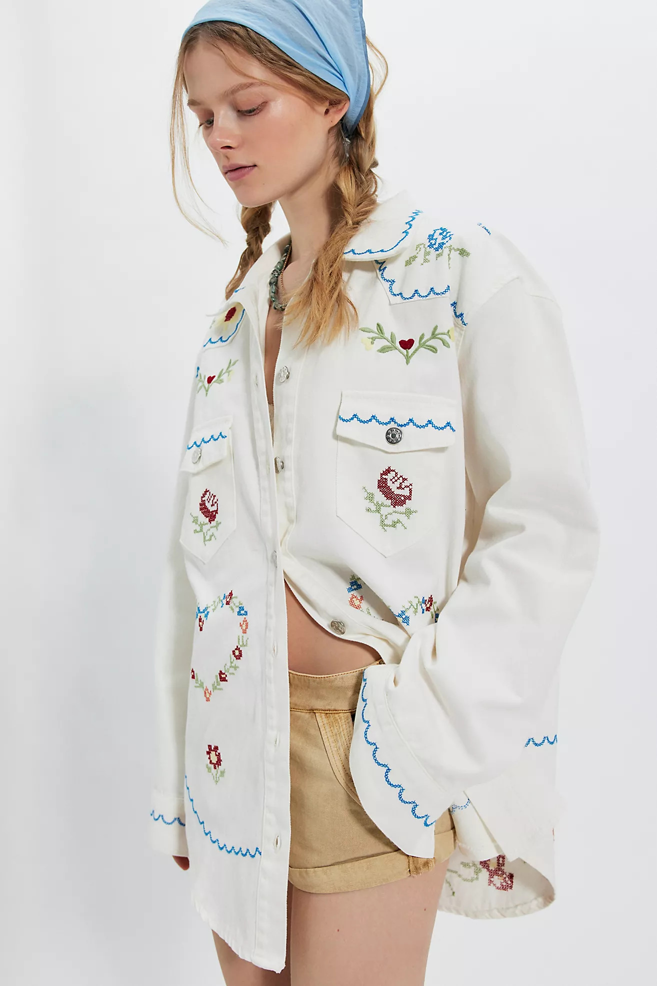 Denim And Bone Embroidered Heart Oversized Button Down | Free People (Global - UK&FR Excluded)