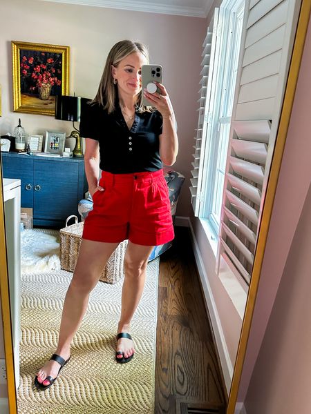 Love these red shorts! Can be dressed up or down and they insanely comfortable and flattering while still looking polished  

#LTKWorkwear #LTKOver40 #LTKSeasonal