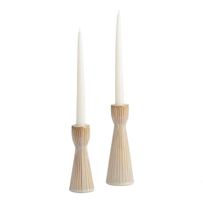 Ivory Ribbed Ceramic Taper Candle Holder | World Market