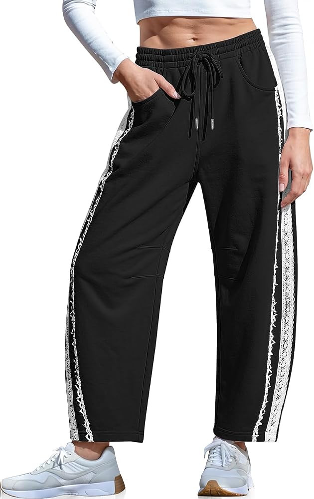 TARSE Womens Lace Trim Barrel Sweatpants Loose Lounge Pants with Pockets | Amazon (US)