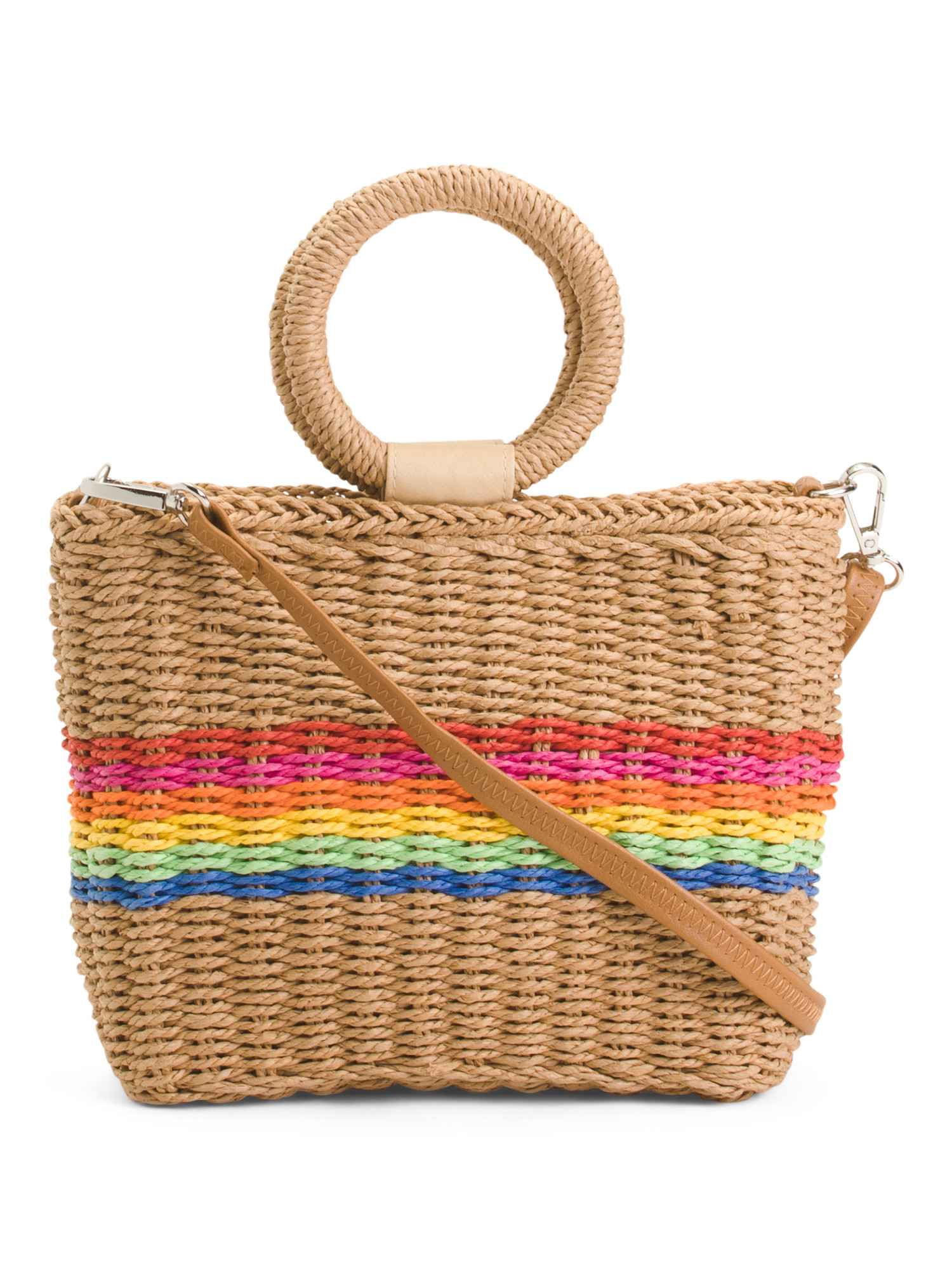 Braided Straw Small Rainbow Tote With Ring Handles | Handbags | Marshalls | Marshalls
