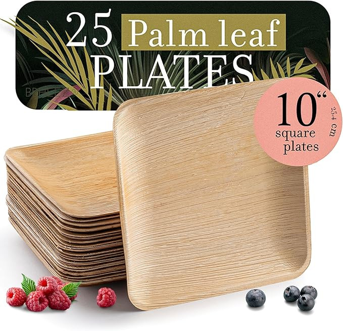 brheez Bamboo Plates made from Palm Leaf 25 Party Plates 10 Inch Eco Friendly Compostable & Biode... | Amazon (US)