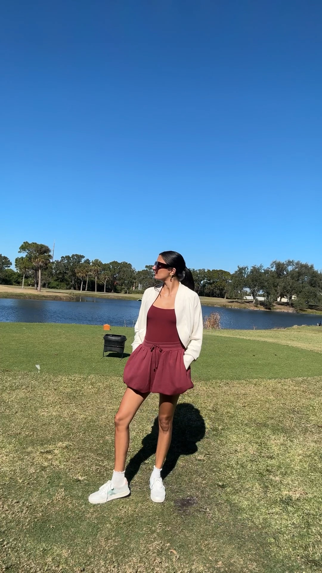Golf morning 

Skirt has built in shorts and pockets, I love it!! Wearing a small. 
Tanks are my favorite, I have a few colors. Remove ale padding. I’m wearing a small. 
Shrug cardigan is so good! I have it in black and cream! I have a small and medium, medium is better  

#LTKOver40 #LTKdayinmylife #LTKootd