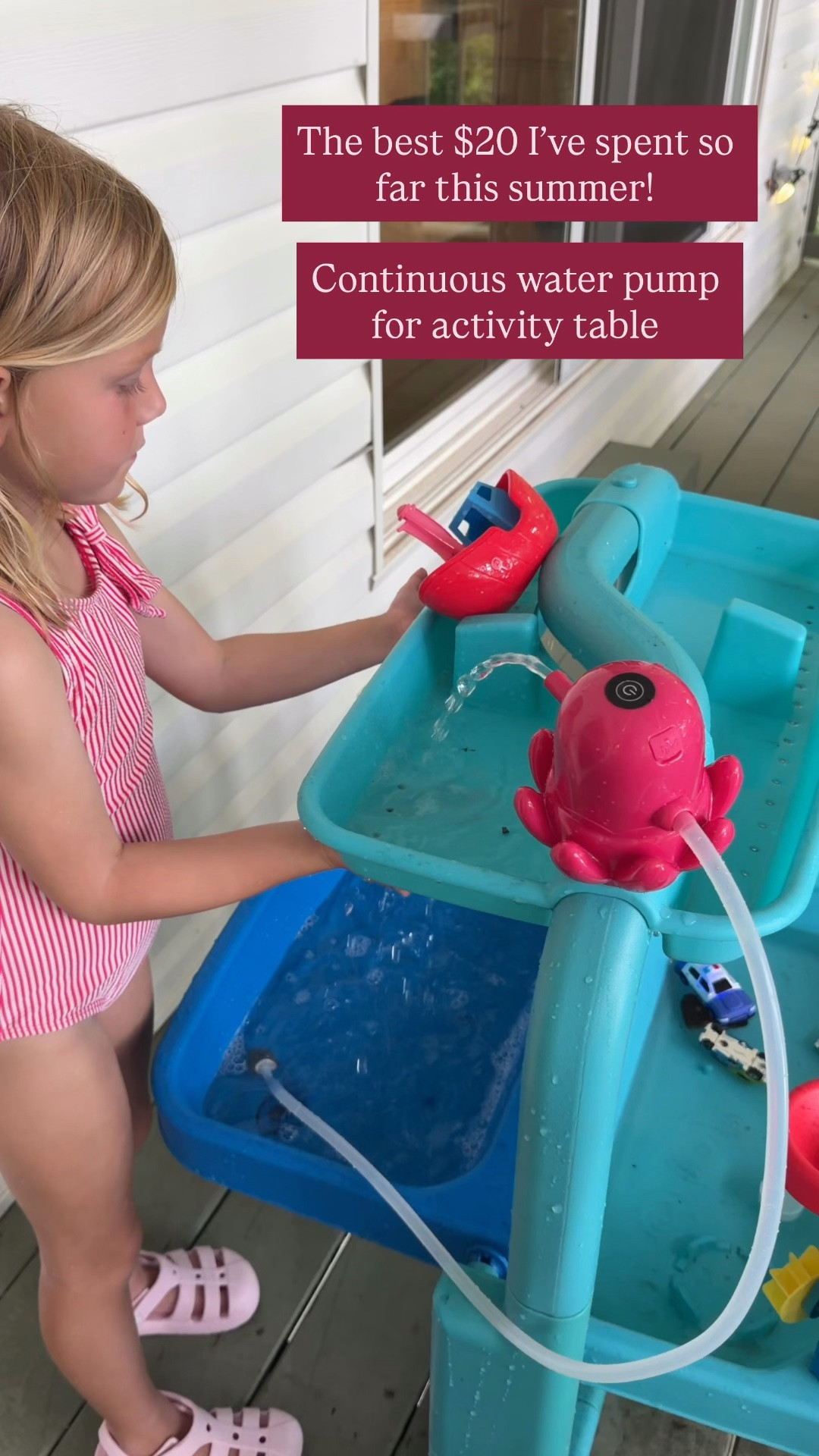 On deal today! Clip the coupon and grab this continuous water pump for your water table or summer activities. Uses usb-c to charge and comes with magnetic to attach the table. This folding water table sells out every year but I have found it in stock on little Tykes @ @walmart 

Amazon must have for kids summer activities. Water table, water pump

#LTKmomlife