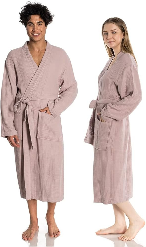 Muslin Unisex Bathrobe Women & Men, Turkish 100% Cotton Kimono Lightweight Robe | Long Robes Soft... | Amazon (US)