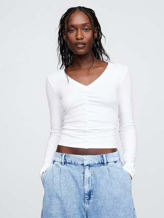 Modern Ruched V-Neck T-Shirt | Gap (US)