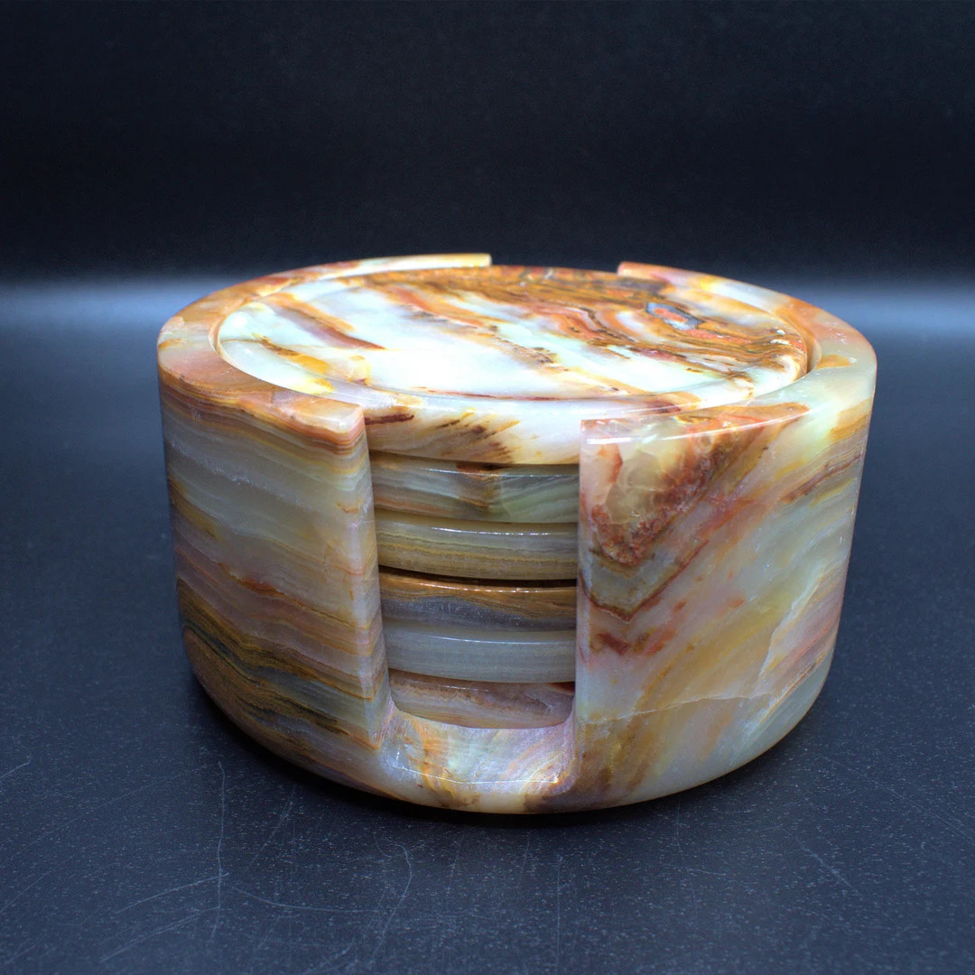 Onyx Tea Coasters Set of 6 Marble Drink & Barware Coaster for Home Kitchen and Dining Table Decor... | Etsy (US)