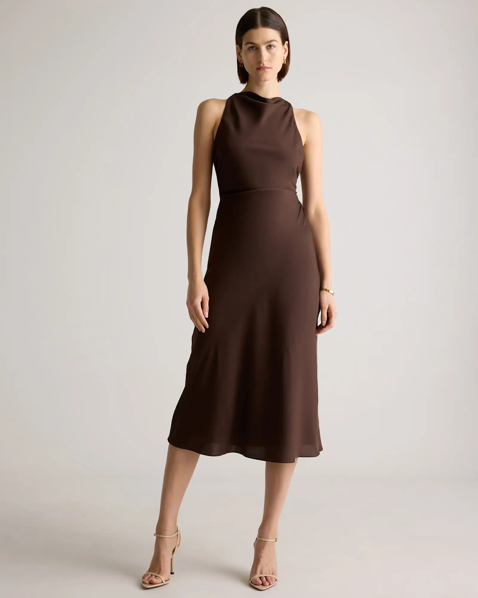 Washable Stretch Silk High Neck Midi Dress in Hot Fudge | Quince