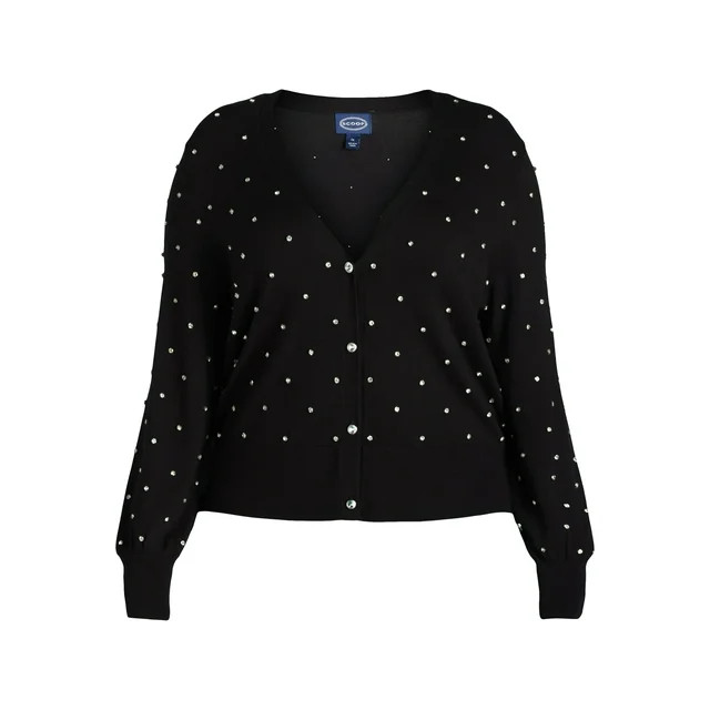 Scoop Women’s Plus Rhinestone Cardigan Sweater, Lightweight, Sizes 1X-4X | Walmart (US)