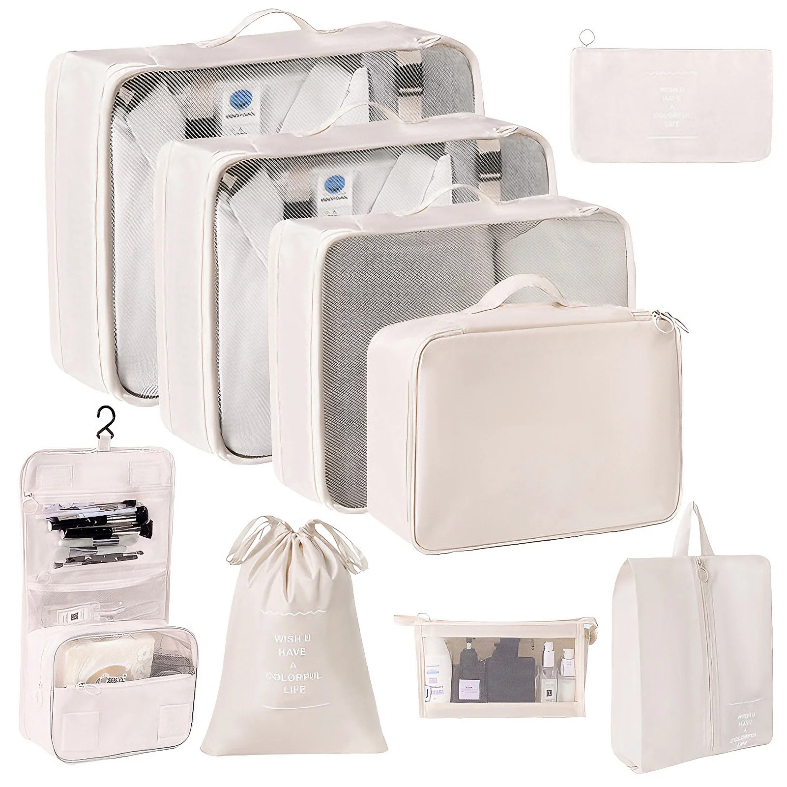 Amaopus 9 Set Packing Cubes for Travel, Rugged Luggage Sets Organizer with Hanging Toiletry Bag a... | Walmart (US)