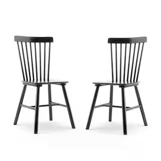 Windsor Black Solid Wood Dining Chairs for Kitchen and Dining Room (Set of 4) | The Home Depot