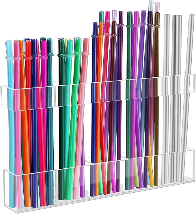 9.5” Large Acrylic Straw Holder for Cabinet Door - Reusable Tumbler Straw Organizer Storage, Sm... | Amazon (US)