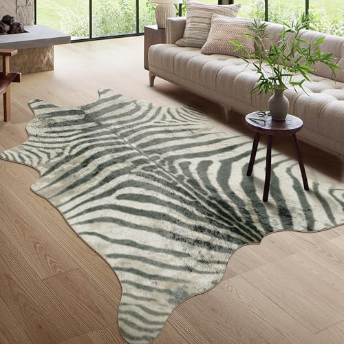 Zebra Rug Animal Print Carpet: 5.2 x 6.2 Feet Faux Zebra Hide Area Rug Western Decor for Living Room Kitchen Bedroom | Amazon (US)