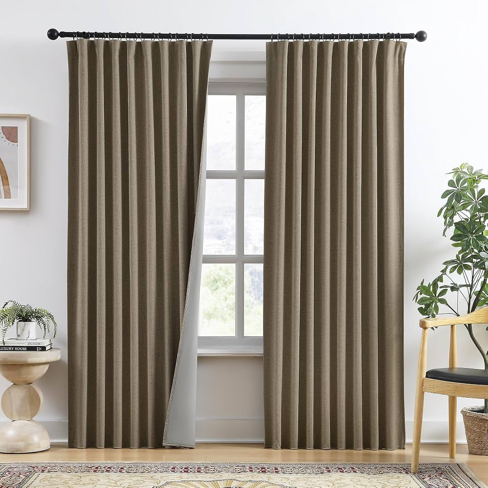 Linen Brown Room Darkening Curtains for Living Room,Pinch Pleated Back Tab Drapes with Hooks,Line... | Amazon (US)