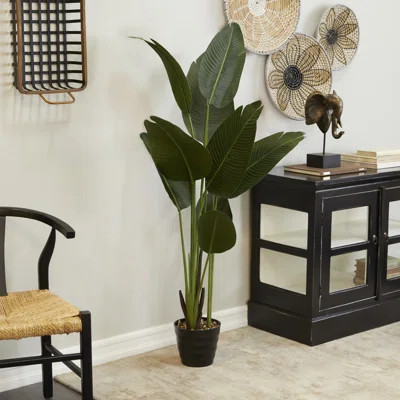 Faux Foliage Bird of Paradise Indoor Outdoor Artificial Plant with Realistic Leaves and Plastic Pot | Wayfair North America
