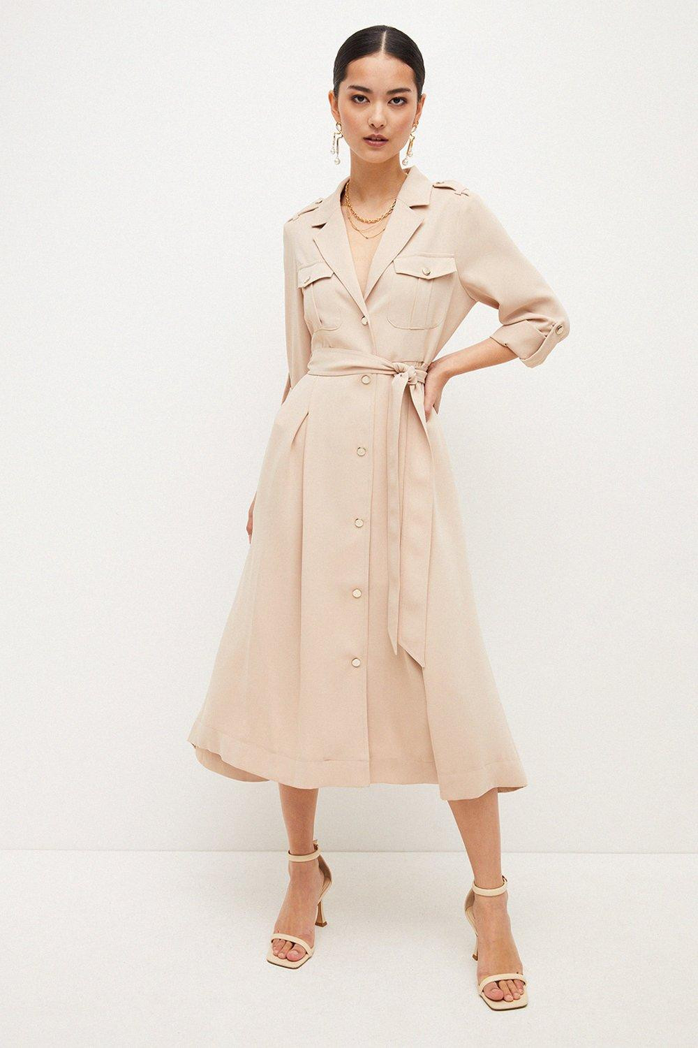 Petite Soft Tailored Utility Midi Dress | Karen Millen UK & IE