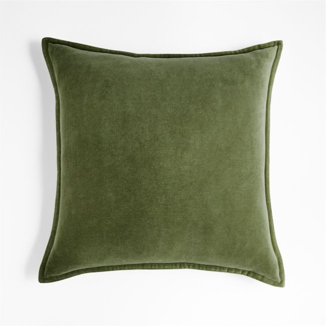 Moss 20"" Washed Organic Cotton Velvet Pillow with Down-Alternative Insert | Crate & Barrel