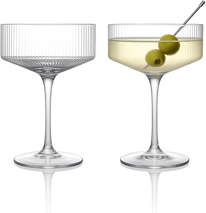 LEMONSODA Clear & Ribbed Martini Coupe Glasses - Classic Barware for Espresso Martini, Manhattan,... | Amazon (US)