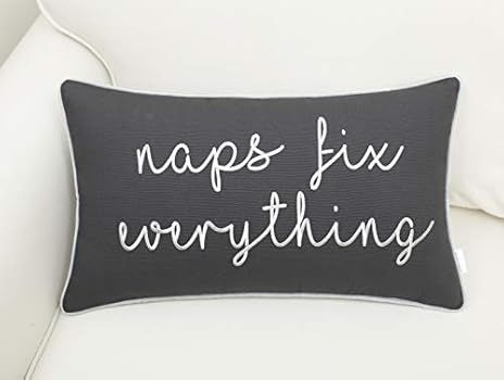 EURASIA DECOR Naps Fix Everything 12x20 Embroidered Decorative Lumbar Accent Throw Pillow Cover-D... | Amazon (US)
