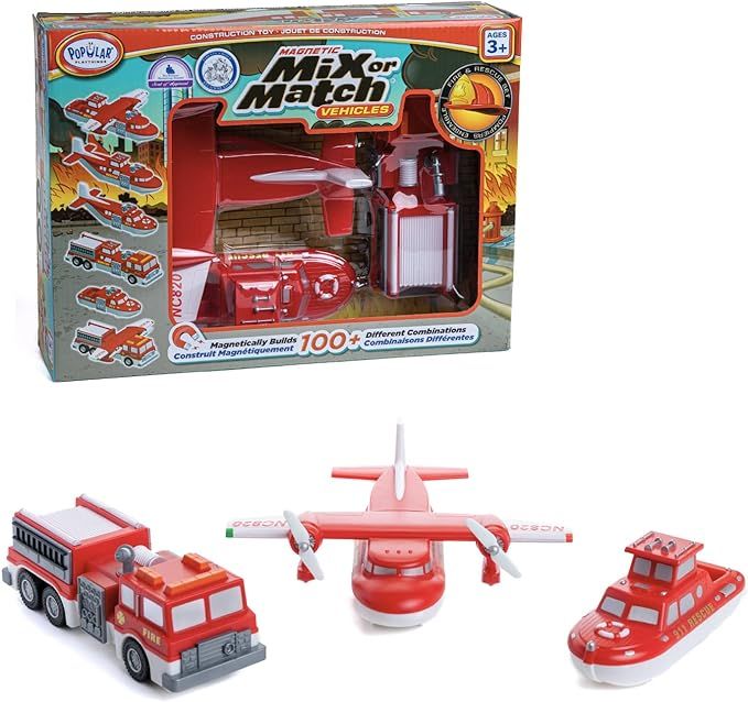 POPULAR PLAYTHINGS Magnetic Mix or Match® Vehicles, Fire & Rescue, Red and White | Amazon (US)
