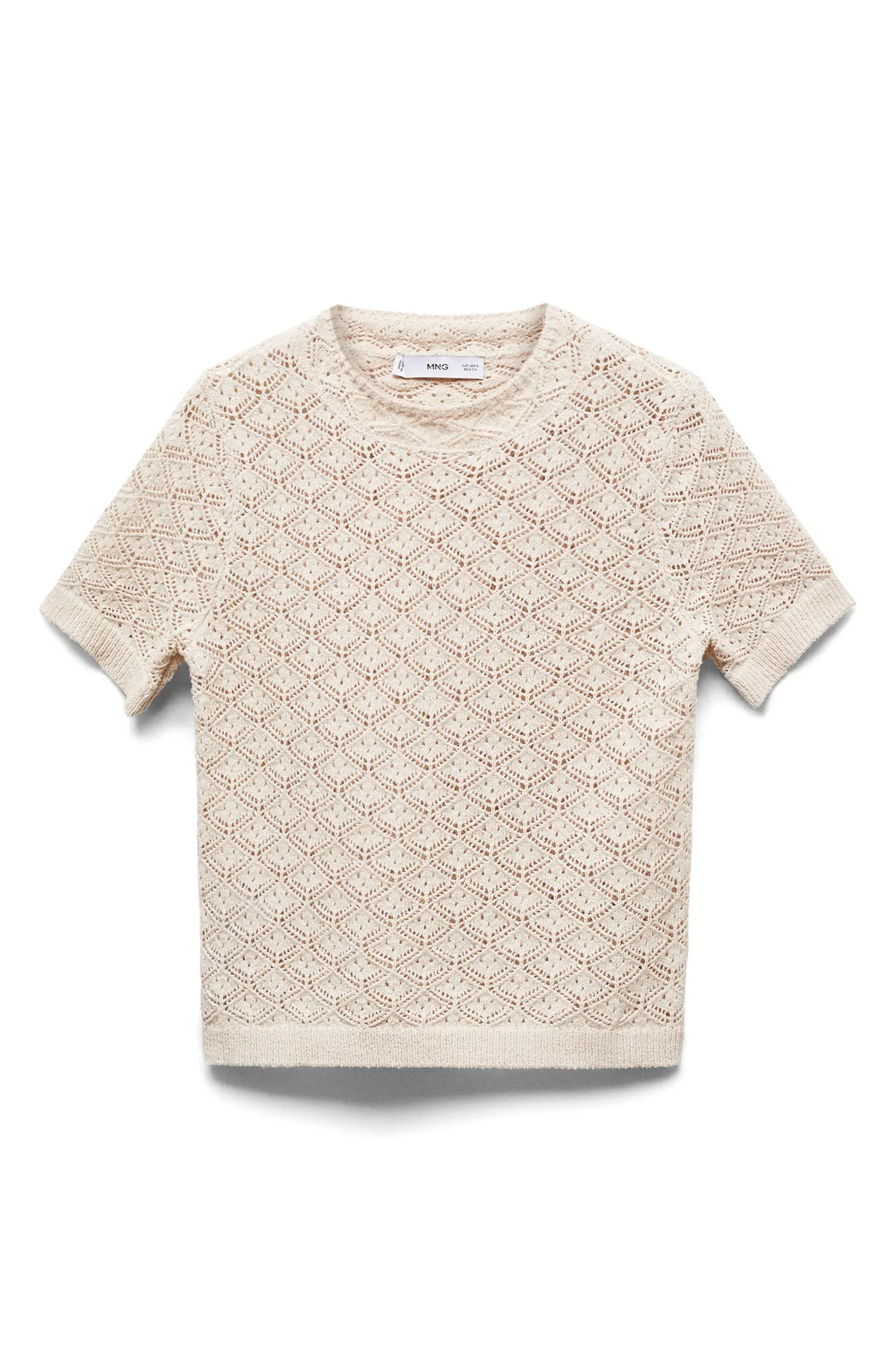 MANGO Sito Crochet Stitch Short Sleeve Sweater | Nordstrom | Nordstrom
