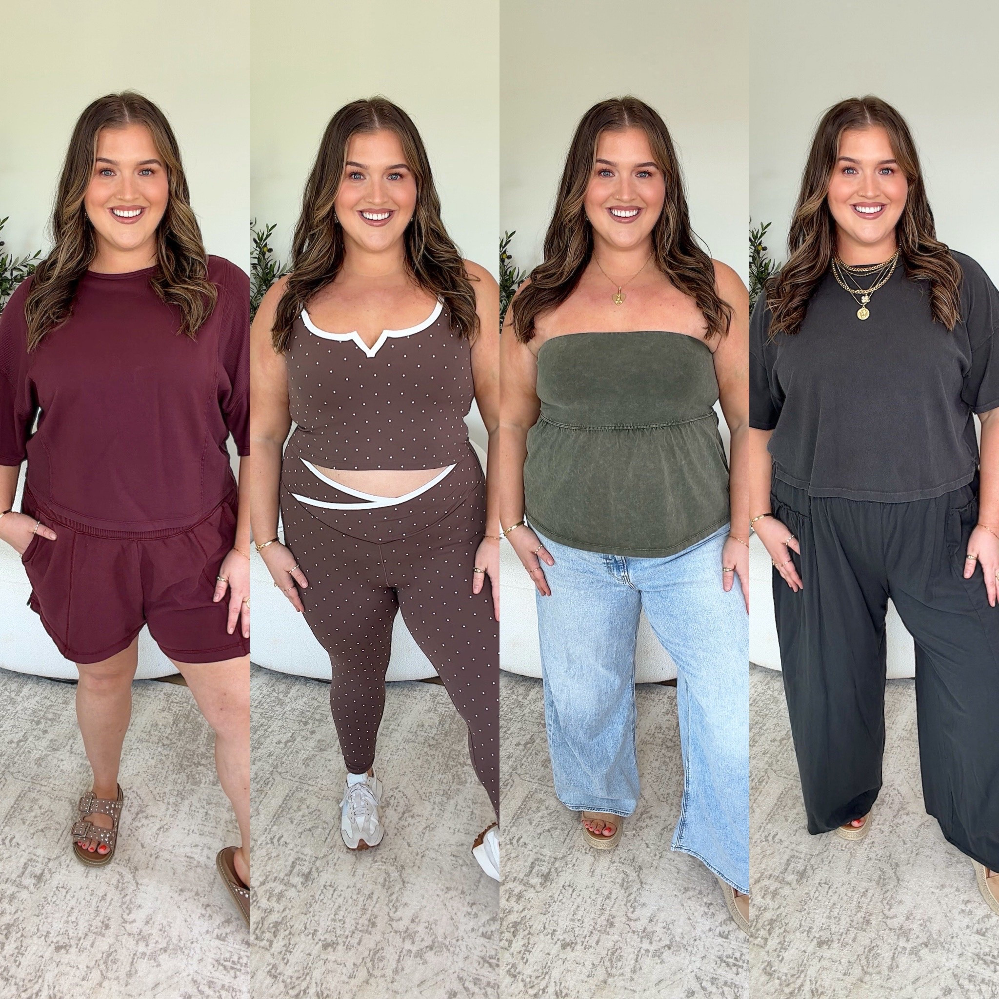 Aerie Summer try on haul with some Fall colors ☀️ Matching burgundy shorts and tshirt set, polka dots activewear, mineral wash strapless top, light wash jeans + cozy wide leg pant set perfect for a travel day ✈️ Wearing sizes XXL, XL and 20 for denim

#LTKPlusSize #LTKSeasonal #LTKootd