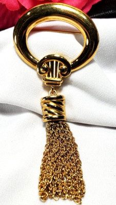 Vintage Gold Monet Tassel Chain Brooch Pin | eBay US