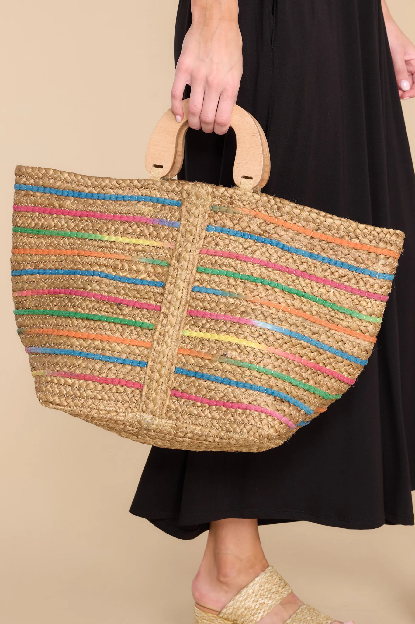 Can't Stay Away Rainbow Tan Rattan Bag | Red Dress 