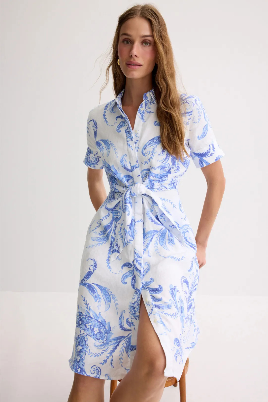 Paisley Tie Front Linen Shirtdress | Rent the Runway
