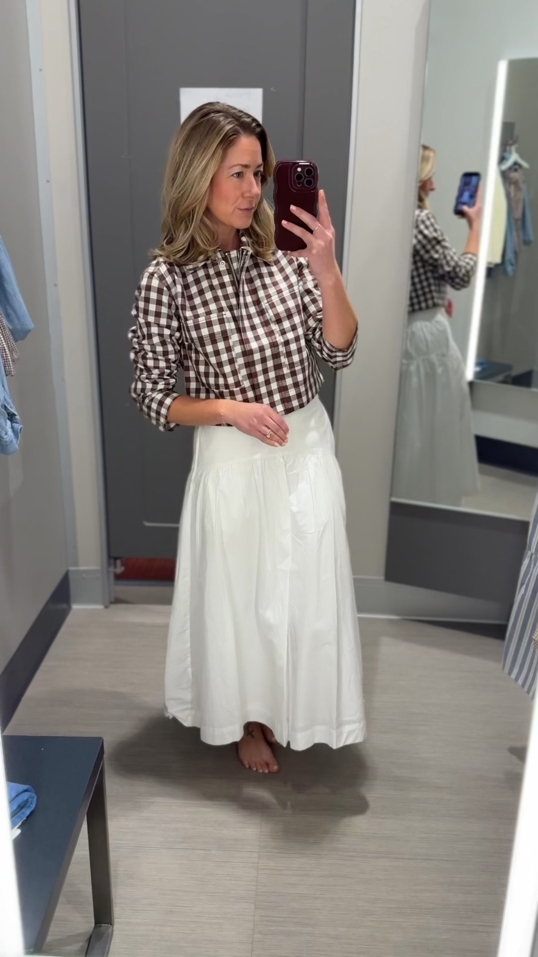 Gingham jacket worn as a top // Skirt is giving Staud vibes 

On sale at Target! 🎯 

#LTKootd #LTKSaleAlert