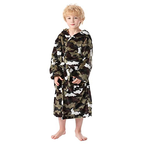 V.&GRIN Boys Fleece Robe, Hooded Plush Soft Fuzzy Bathrobe for Kids 3-14 Years（Camo 13-14 | Amazon (US)
