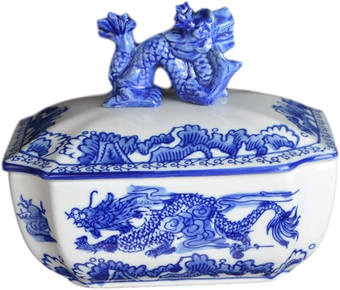 Classic Blue and White Ceramic Porcelain Jar Vase, Rectangle Canister, Sugar Candy Container, Tea... | Amazon (US)