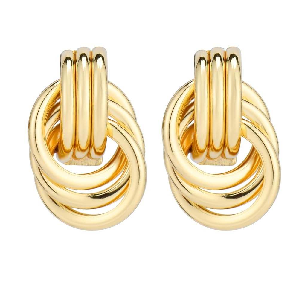 Chunky Gold Knot Earrings for Women, 14K Drop Dangle Earrings Chunky Statement Earrings Trendy Lo... | Amazon (US)