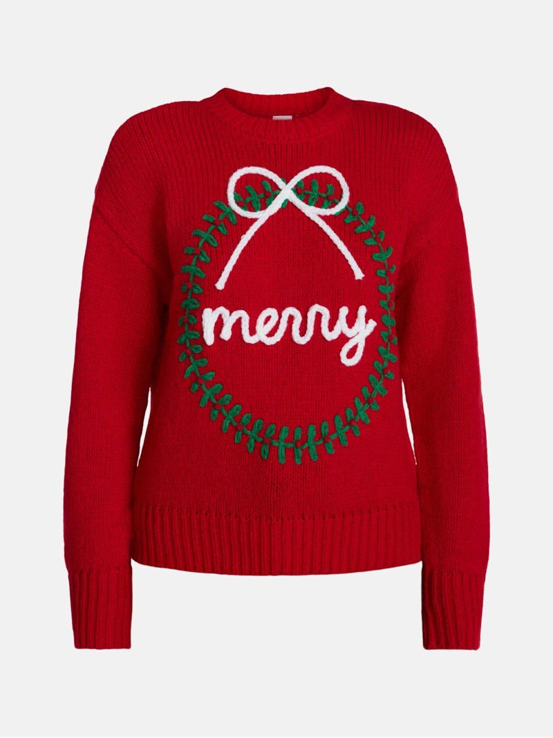 Holiday Time Women\u2019s and Women's Plus Christmas Wreath Sweater, Midweight, Sizes XXS-4X | Walmart (US)